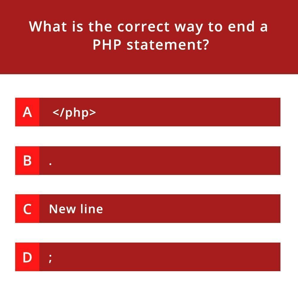 WeArePirple's tweet image. What is the correct way to end a PHP statement?
#php #php7 #php5 #laravel #wordpress #codeIgniter #code #learnTocode #pirple