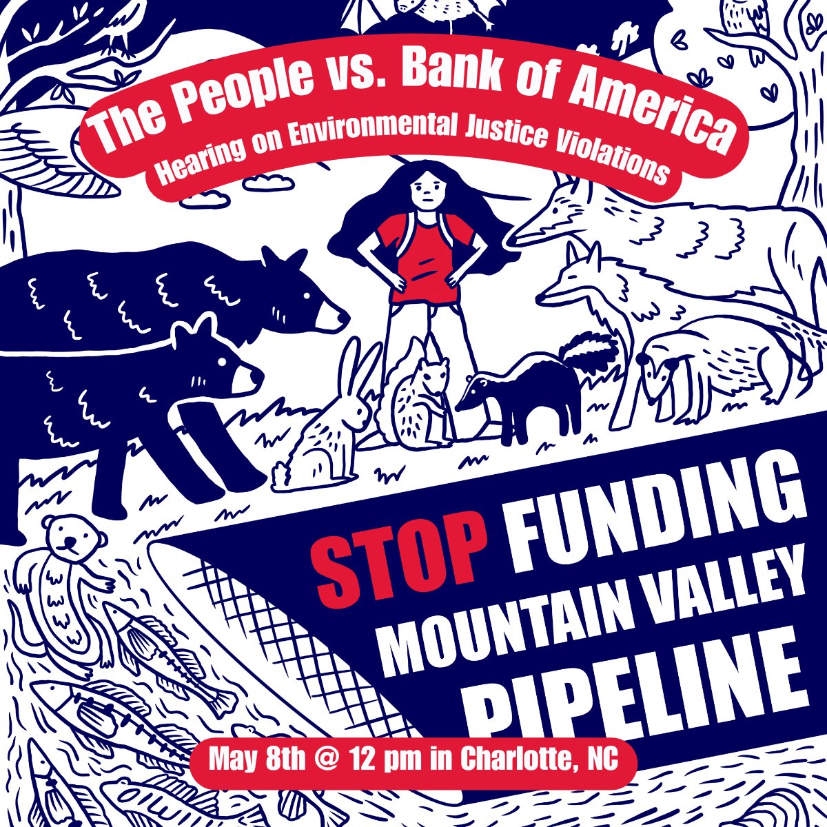 Charlotte, NC — @BankofAmerica has been funding climate chaos for too long! We're traveling to their HQ to send them a clear message: stop backing the Mountain Valley Pipeline and all fossil fuel projects NOW! 

Join us May 8: powhr.org/event/the-peop…

#StopMVP #DefundClimateChaos