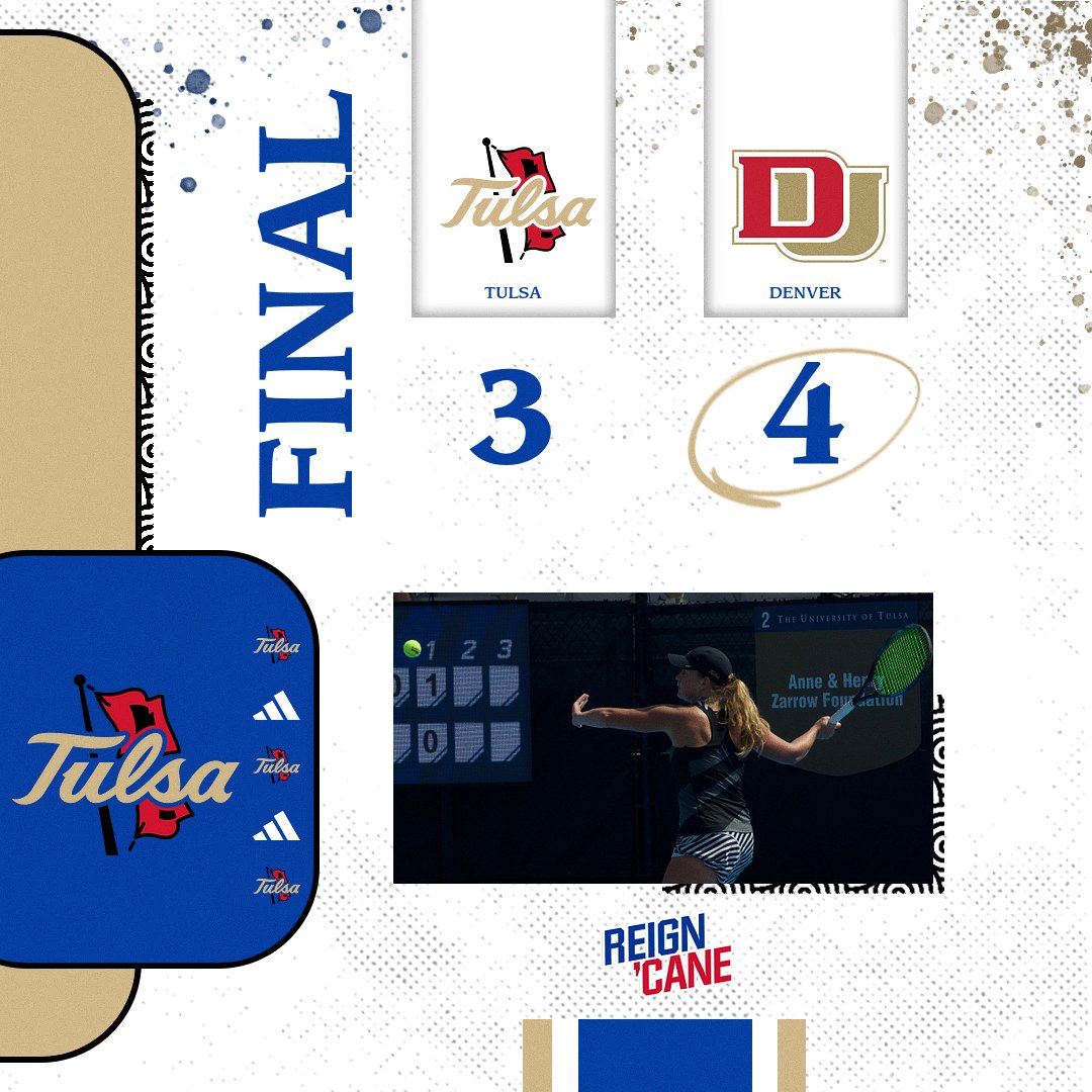 Final.

Tulsa got on the board with the doubles point, followed by singles wins from Maria (6-3, 6-1) at #1 and Ana (4-6, 6-3, 6-1) at #4.

#ReignCane