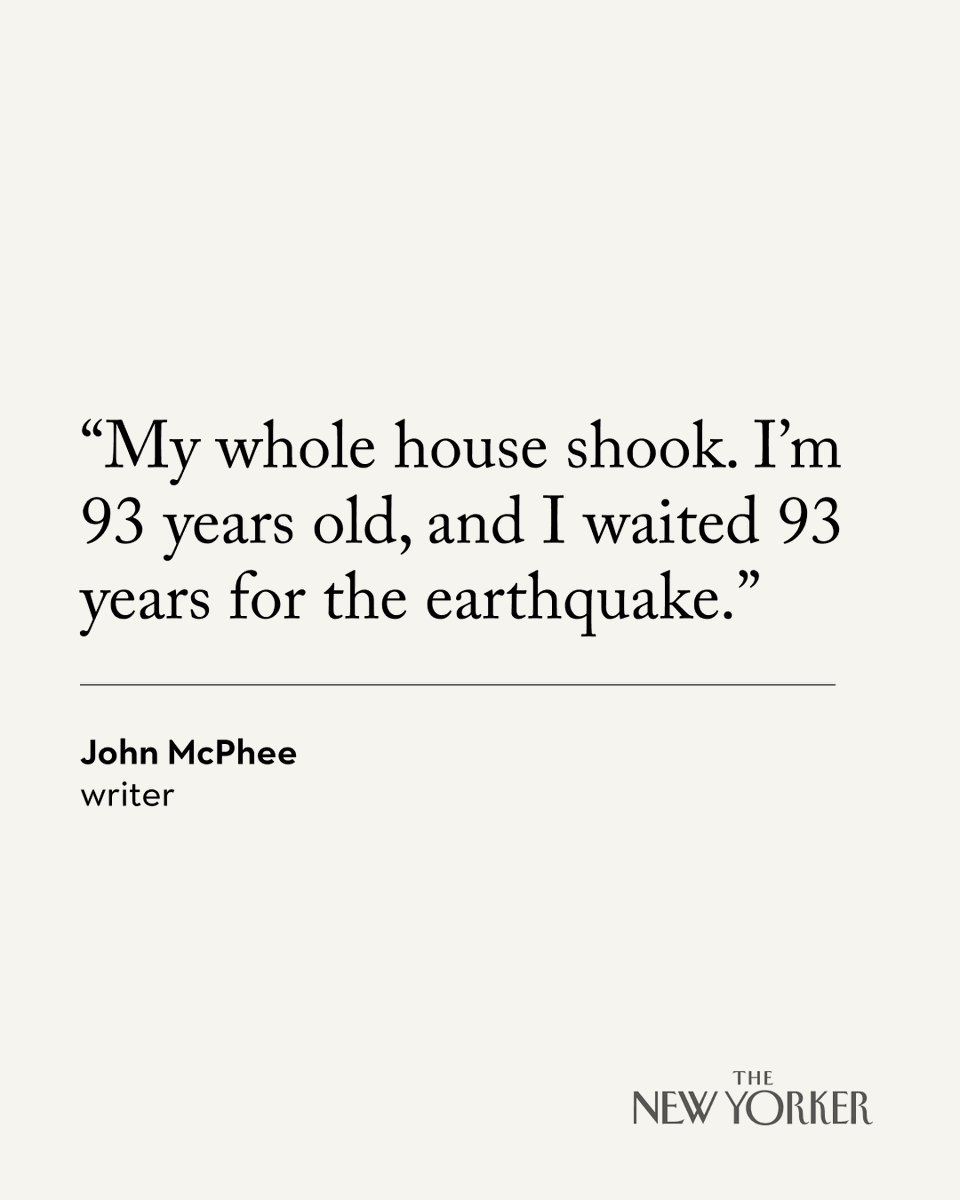 In today’s Daily Newsletter, the writer John McPhee tells a science editor about his first time experiencing an earthquake: today, at his home in Princeton, New Jersey. Read more: nyer.cm/gX8t8mA