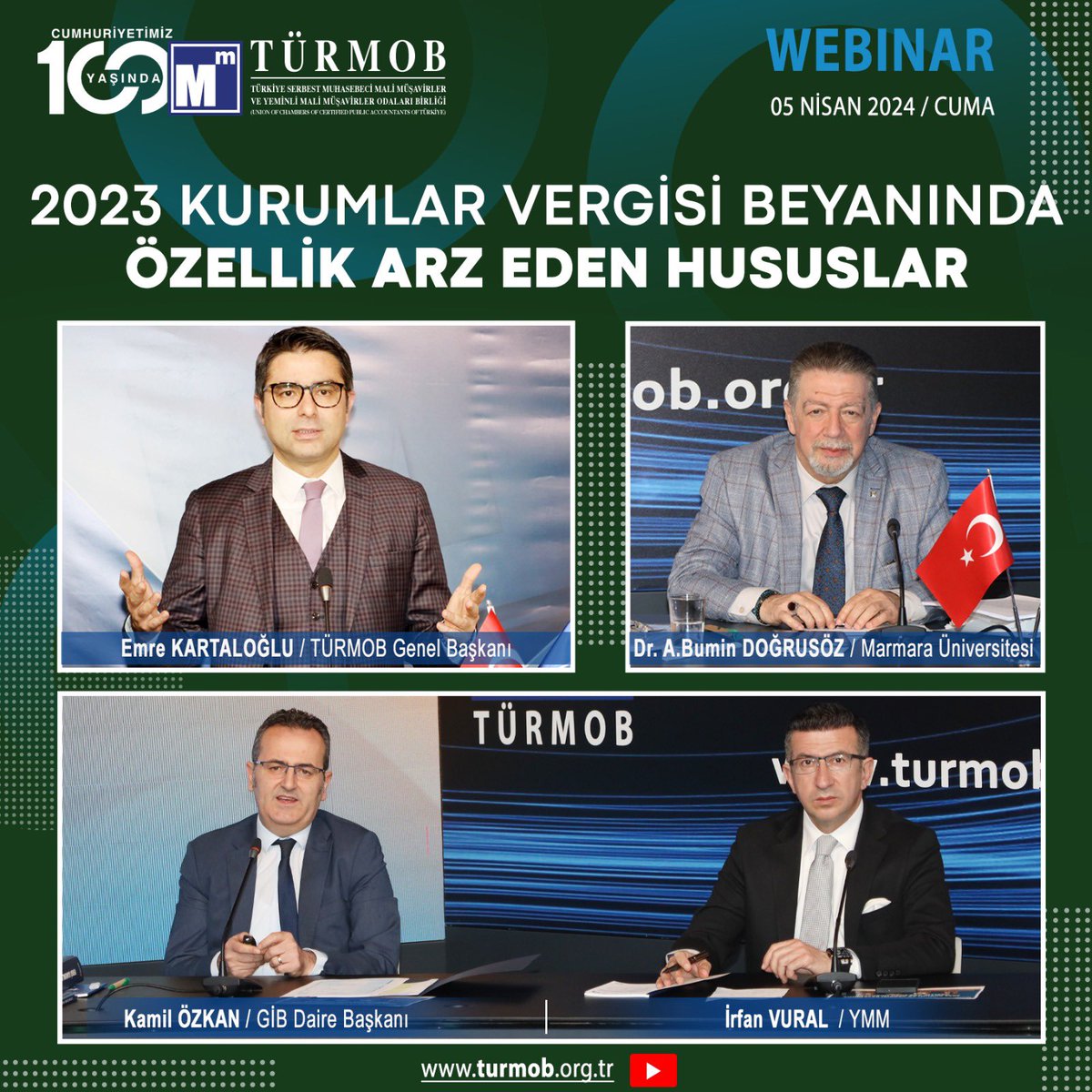 5 Nisan 2024 Cuma günü düzenlediğimiz “2023 KURUMLAR VERGİSİ BEYANINDA ÖZELLİK ARZ EDEN HUSUSLAR” konulu webinarın tekrarını YouTube kanalımızdan youtube.com/live/JZTtl6Yg_… izleyebilirsiniz. #türmob