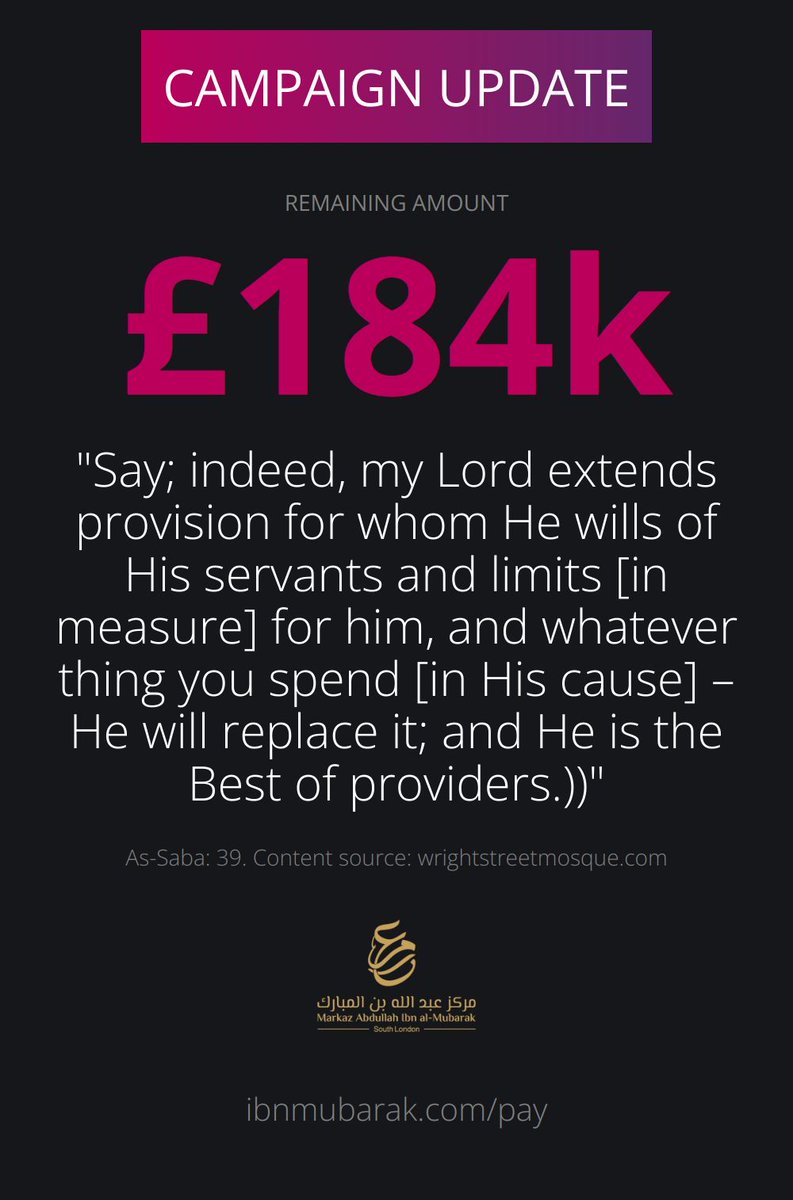 Alhamdulilah tickets are still available for the iftar tomorrow <a href="/MrkzIbnMubarak/">Markaz Abdullah ibn al-Mubarak</a>, with a Kalimah from our beloved teachers and companions <a href="/Abdulilah_UK/">Dr. Abdulilah Lahmami</a> and <a href="/AbuTalhahTahir/">Abū Ṭalḥah Ṭāhir</a>. Let’s keep giving in what might be that special night of this blessed month