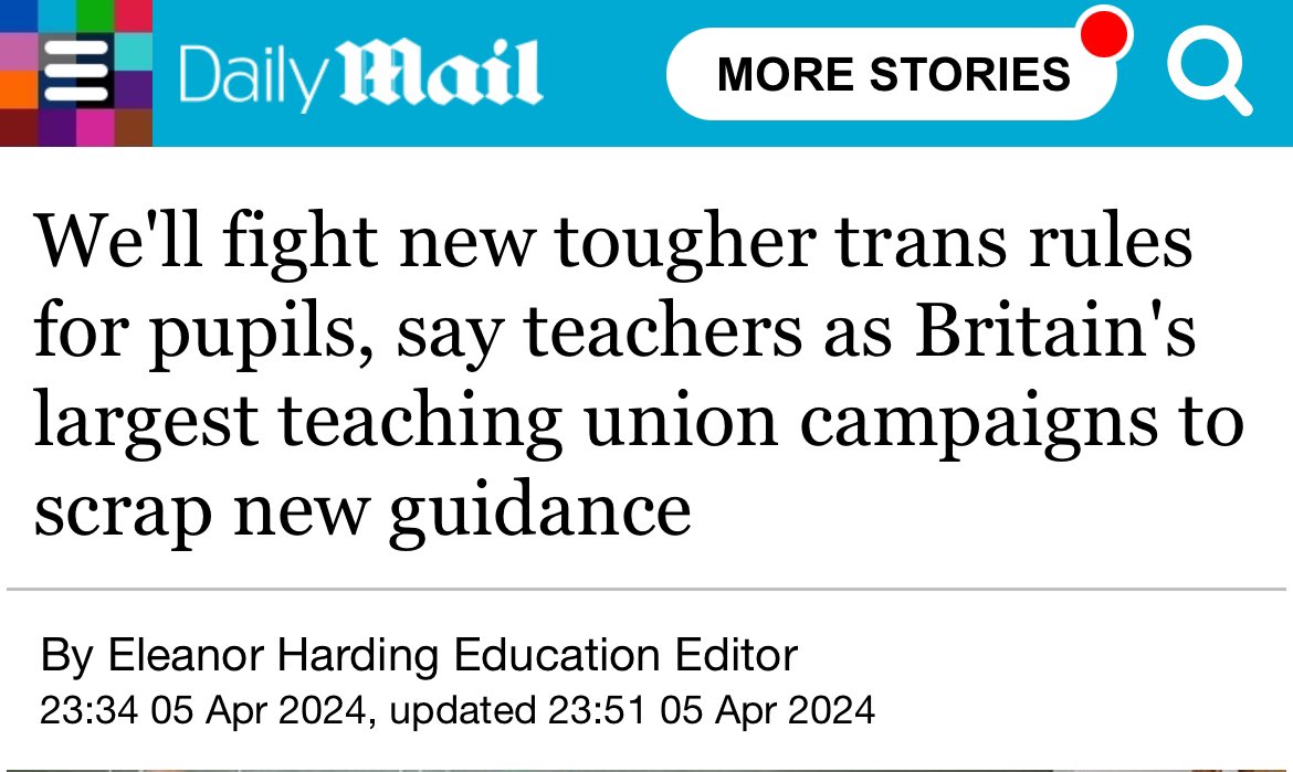 “Britain's largest teaching union has declared war on ministers' new transgender guidance for schools. The National Education Union (@NEUnion) passed a motion vowing to 'campaign and lobby the Government' to scrap the guidance.” 👏🏻👏🏻👏🏻 #tomorrowspaperstoday