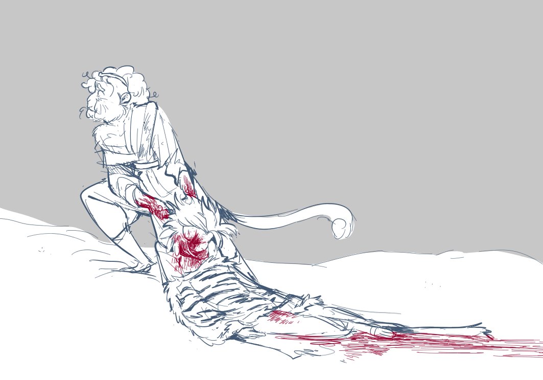 He tucked his bestie in cuz he knows they don't like the cold :3 ((very rough sketch)) Thank you @doctor_chalk for the inspo Tw: Gore