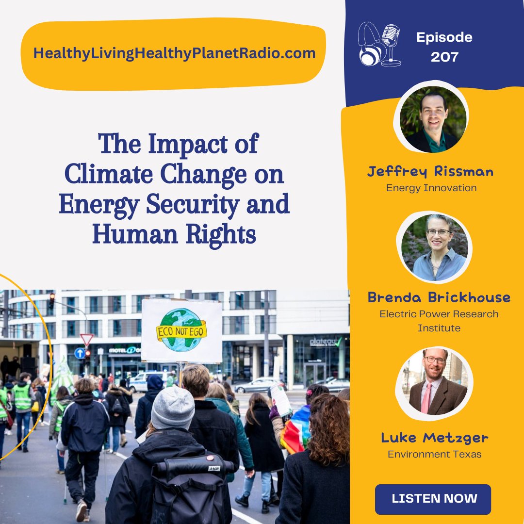🎙️Join <a href="/lukemetzger/">Luke Metzger</a>  of <a href="/EnvironmentTex/">Environment Texas</a>, Brenda Brickhouse, with Electric Power Research Institute (EPRI) &amp; <a href="/jeffrissman/">Jeffrey Rissman</a> of <a href="/EnergyInnovLLC/">Energy Innovation Policy & Technology LLC®</a> as they discuss the impact of climate change on energy security &amp; human rights➡️youtube.com/watch?v=qRxRJj…
#EnergySecurity #HumanRights 🌎