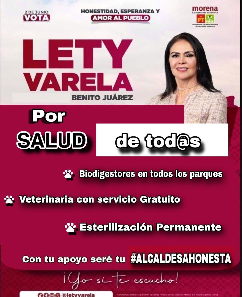 ⭕️En #BenitoJuarez hay unos 115 mil 🐶 y sus desechos se deben tratar Como #AlcadesaHonesta en el 1er año colocaré: ✅500 biodigestores ✅Abriré veterinaria gratuita con esterilizaciones ✅Pondré áreas caninas en todos los parques ✅Crearé Dirección contra #MaltratoAnimal 🗳️🗳️