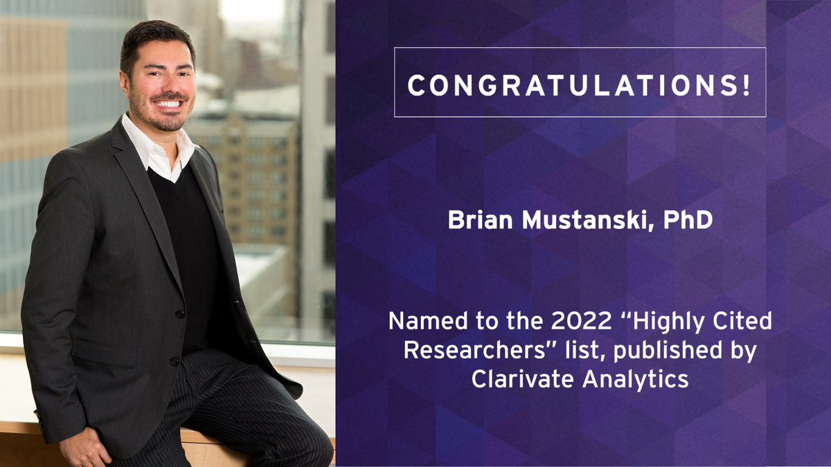 Brian Mustanski, PhD (@Mustanski), was named to the 2022 Highly Cited Researchers list, published by @Clarivate. The annual list identifies investigators who have demonstrated significant influence in their field. news.feinberg.northwestern.edu/2022/11/30/fei…