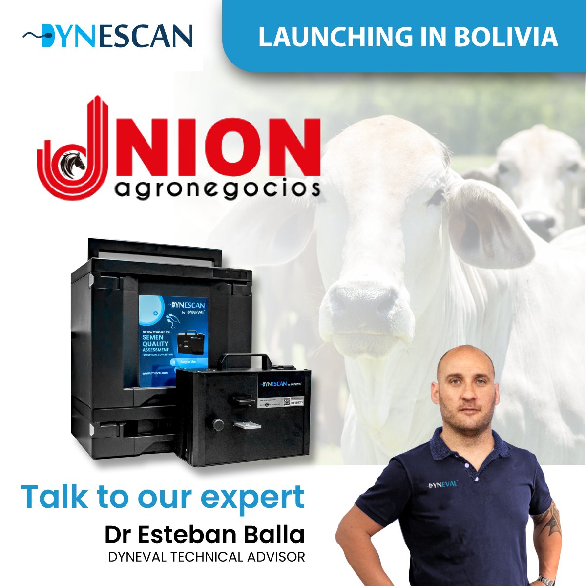 @Dyneval is excited to announce our collaboration with @UnionAgronegocios in Bolivia and Brazil, home to South America's largest cattle population.

Learn about the exciting plans for the launch of #Dynescan in Bolivia in April 2024...bit.ly/49rHYO3
#Partnership #SemenQC