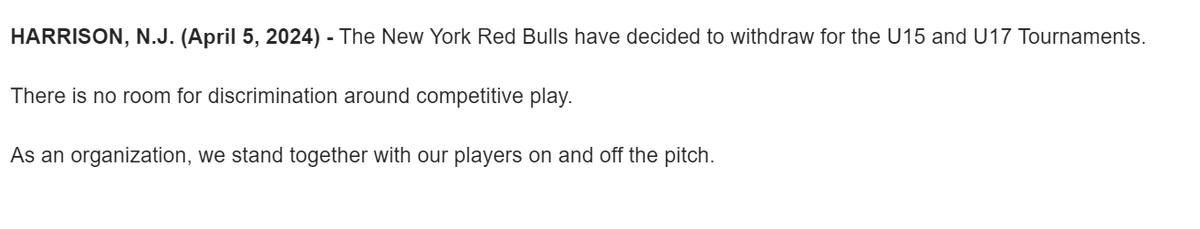 Statement from the New York Red Bulls on withdrawing from the #GACup . #NYRB #MLSNEXT @MarkFishkin