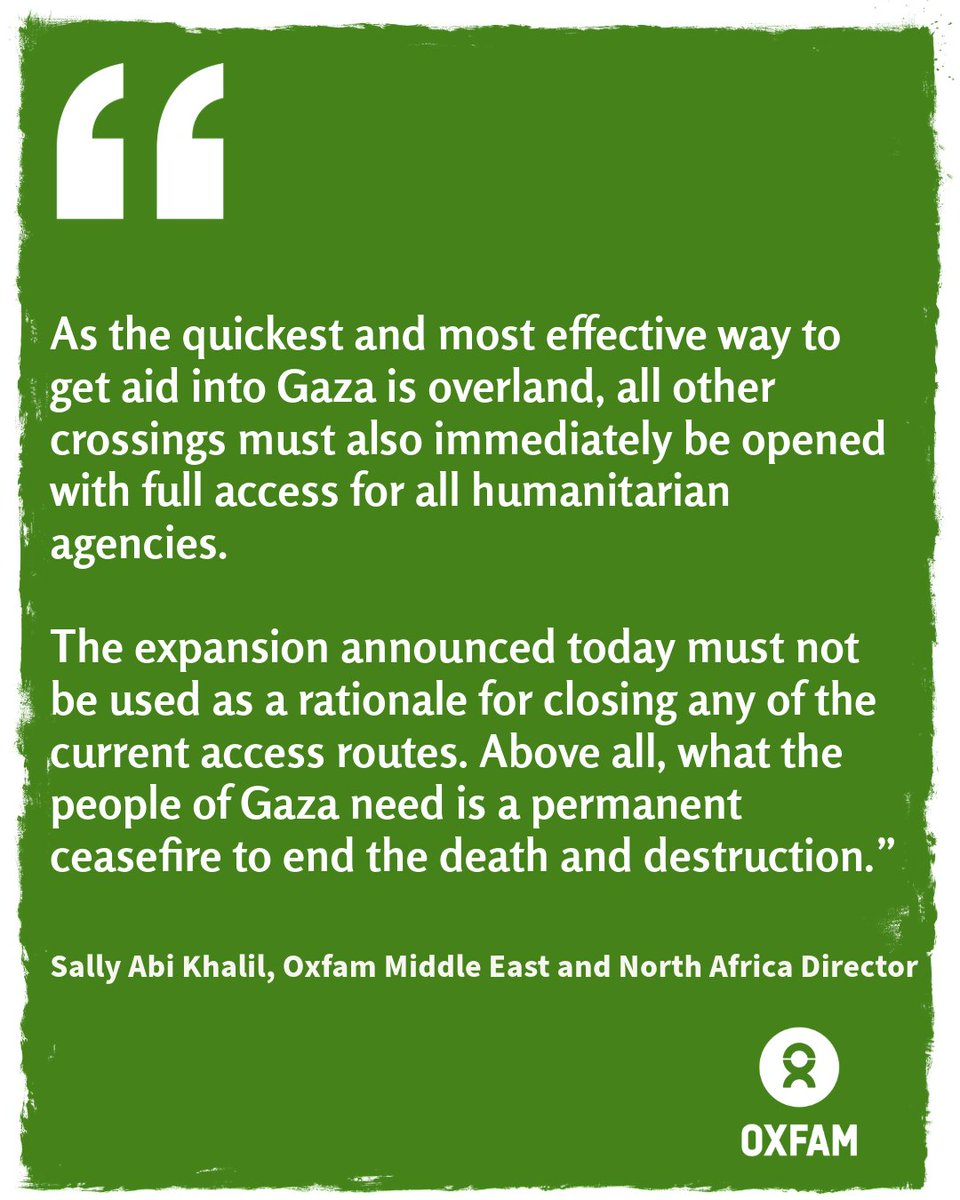 REACTION: Israeli government announces Erez Crossing and Ashdod Port will now allow humanitarian aid into #Gaza. oxf.am/3vGcVQB