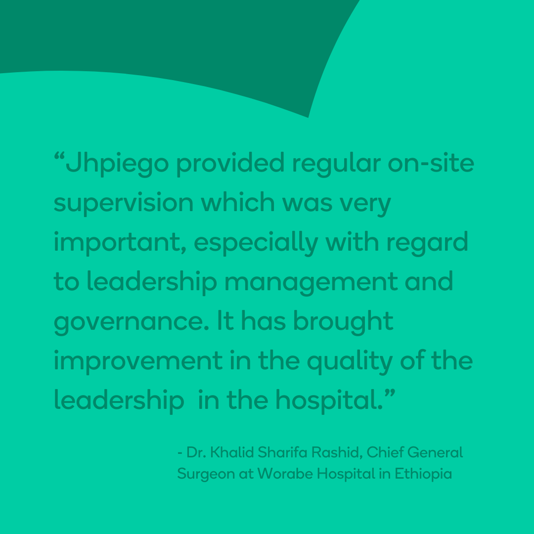 Dr. Khalid Sharifa Rashid is CEO & Chief General Surgeon at the Worabe Hospital in Ethiopia. He participated in leadership, management and governance training, which has had a substantial impact on the facility’s performance. #SafeSupportedHealthWorkers #WHWWeek
