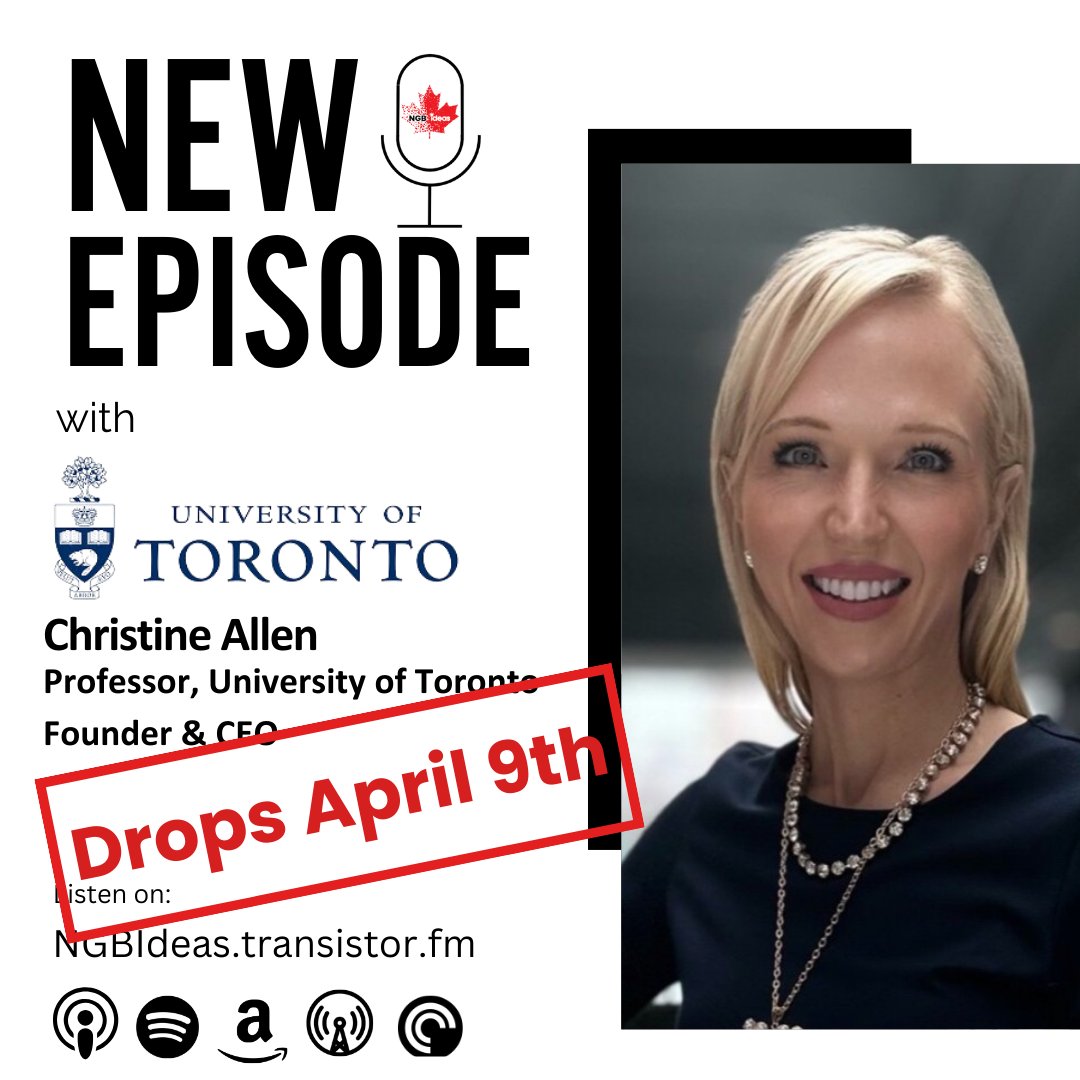NGBiPodcasts's tweet photo. We are delighted our next guest on @NGBIdeas is @ChristineAllenW from @UofT. Our conversation drops Tues April 9th and you can listen via https://t.co/2kIxrByKwt or wherever you get your pods | #ngbi #ngbideas #ngbilab #ngbisummit https://t.co/VBKIvVxM7B