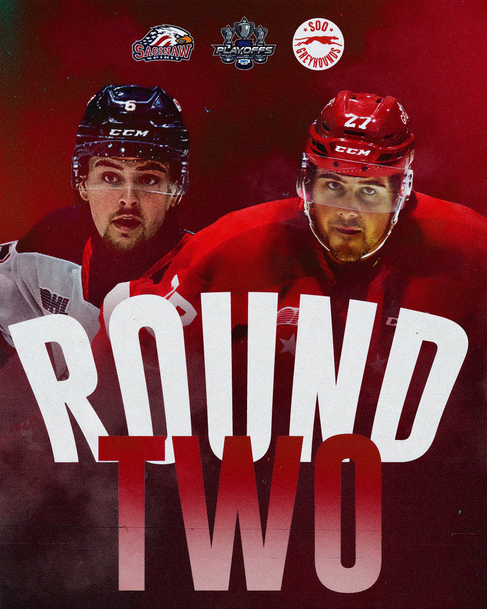 OHLHoundPower's tweet photo. ROUND 2⃣
SAGINAW SPIRIT | SOO GREYHOUNDS
#FearTheNorth | #OHLPlayoffs https://t.co/vpx315QRET