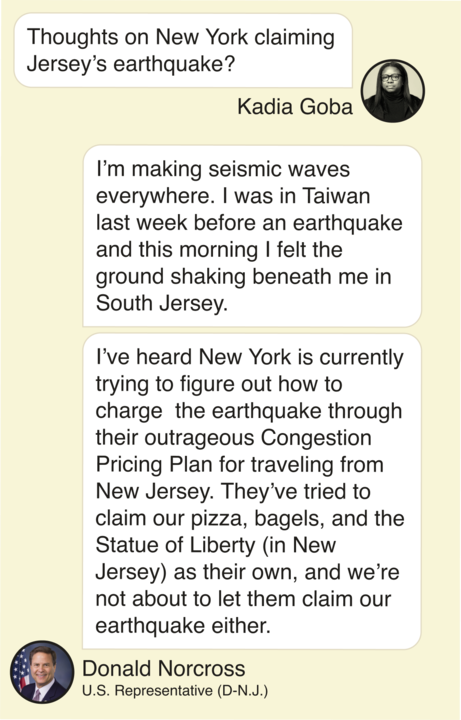 What does New Jersey think of New York’s reaction to today’s earthquake? I asked @DonaldNorcross If you're enjoying Semafor's 'one good text' messages, sign up for our newsletter, Principals. semafor.com/newsletters/pr…