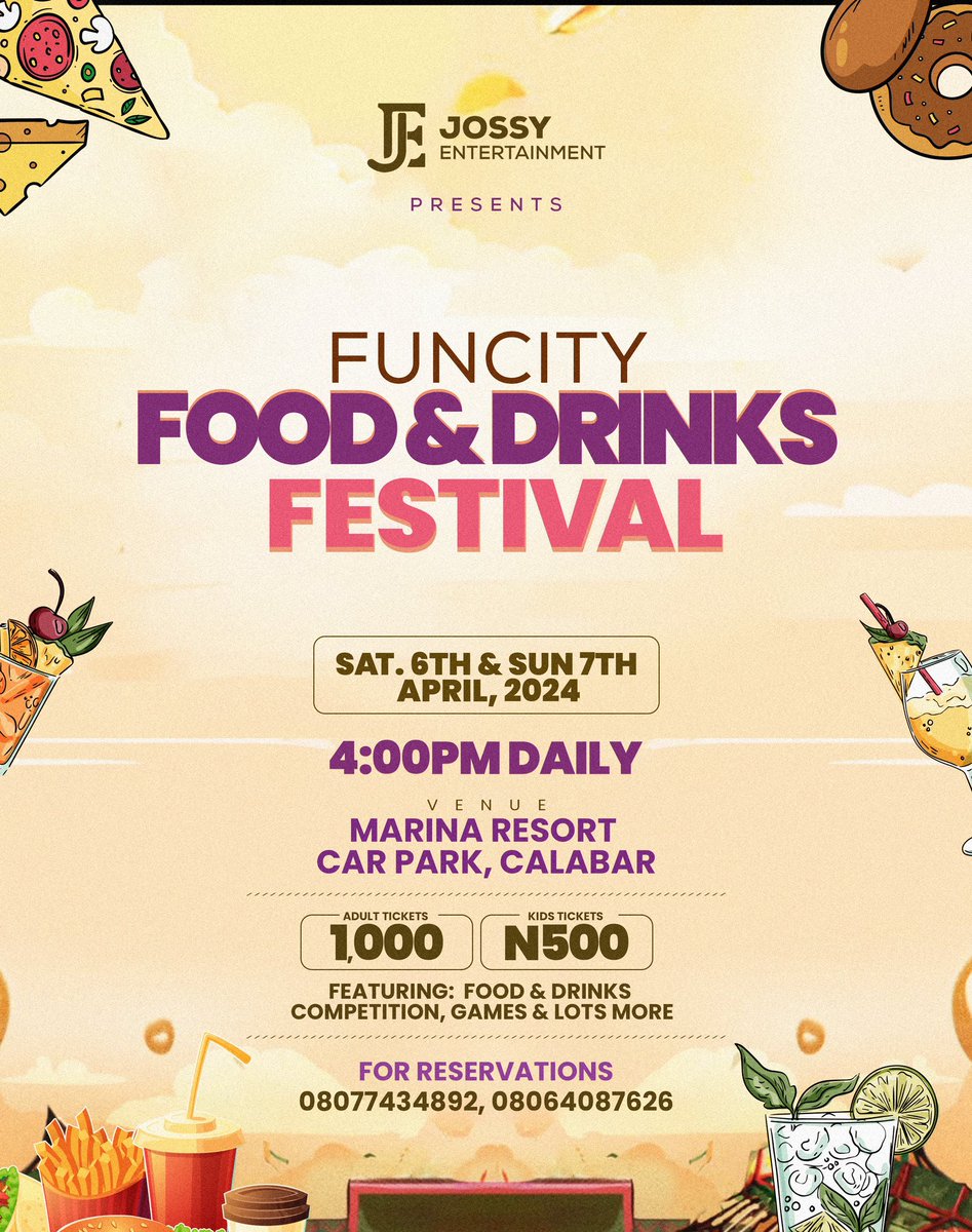 jossyent's tweet photo. Join us this weekend for a 2days food and drink festival at calabar’s fun destination Fun City https://t.co/rBOeBfjMFg