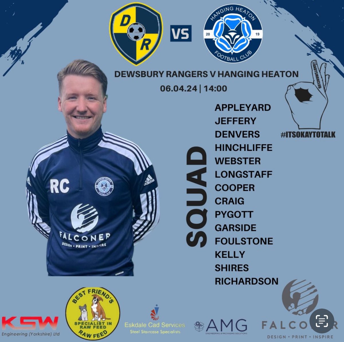 Local derby tomorrow, and it’s gonna be a cracker, rangers been on a great run since we beat them in the league- their only defeat this season. If it’s repeated the pressure is on. 2pm ko St John fishers.