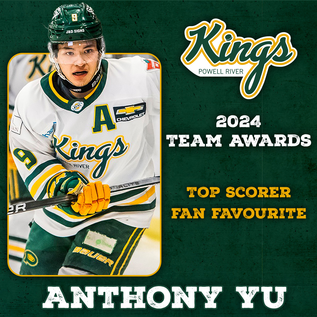 BCHLKings's tweet photo. It's time for our 2024 Team Awards!

We lead things off with Anthony Yu who is our Top Scorer and the winner of the Fan Favourite Award. Anthony picked up 55 points in 53 games and finished tied 7th in league scoring.

#BorntobeKings👑 https://t.co/QBnvcBGPRH
