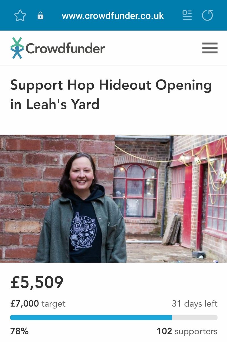 I am glad to support my friend's @beer_revere crowdfunding campaign to give a new space for her amazing beer shop @HopHideout at @LeahsYard I cannot wait to enjoy my beer tasting 🍻 Support Jule's campaign here rb.gy/9tlx9d #Sheffield #WomenInBusiness @Sheffieldis