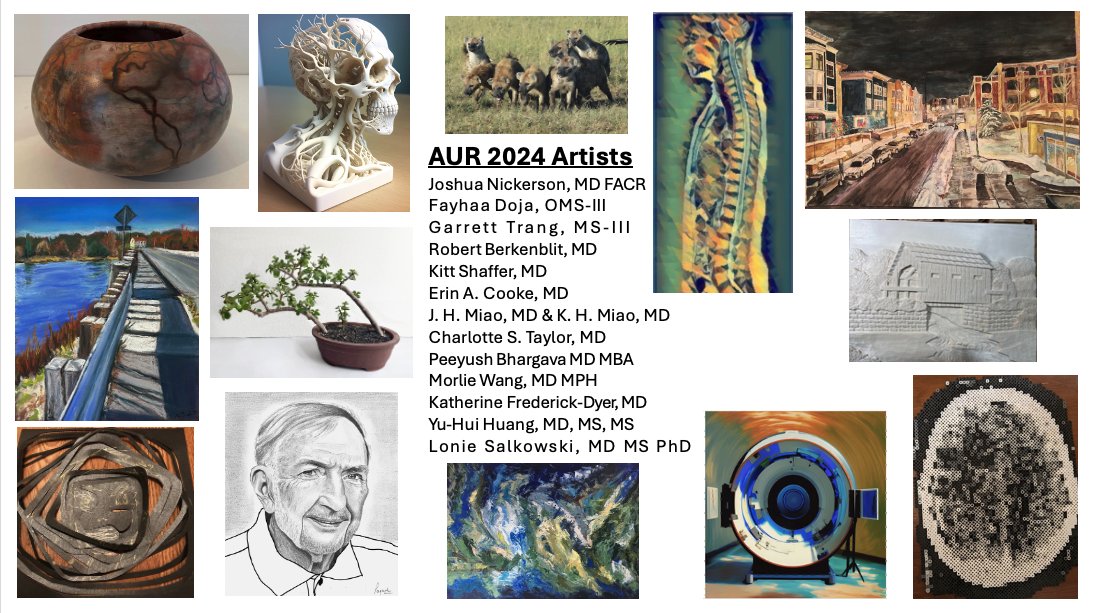 Huge thanks to #rads, #radres & #futureradres here who submitted #art for our #AUR24 annual art exhibit! Wonderful display of diverse talent in the visual arts. The AUR Arts & Humanities SIG (aur.org/ahr-sig) is already planning for next year-join us! @AURtweet #radart🎨