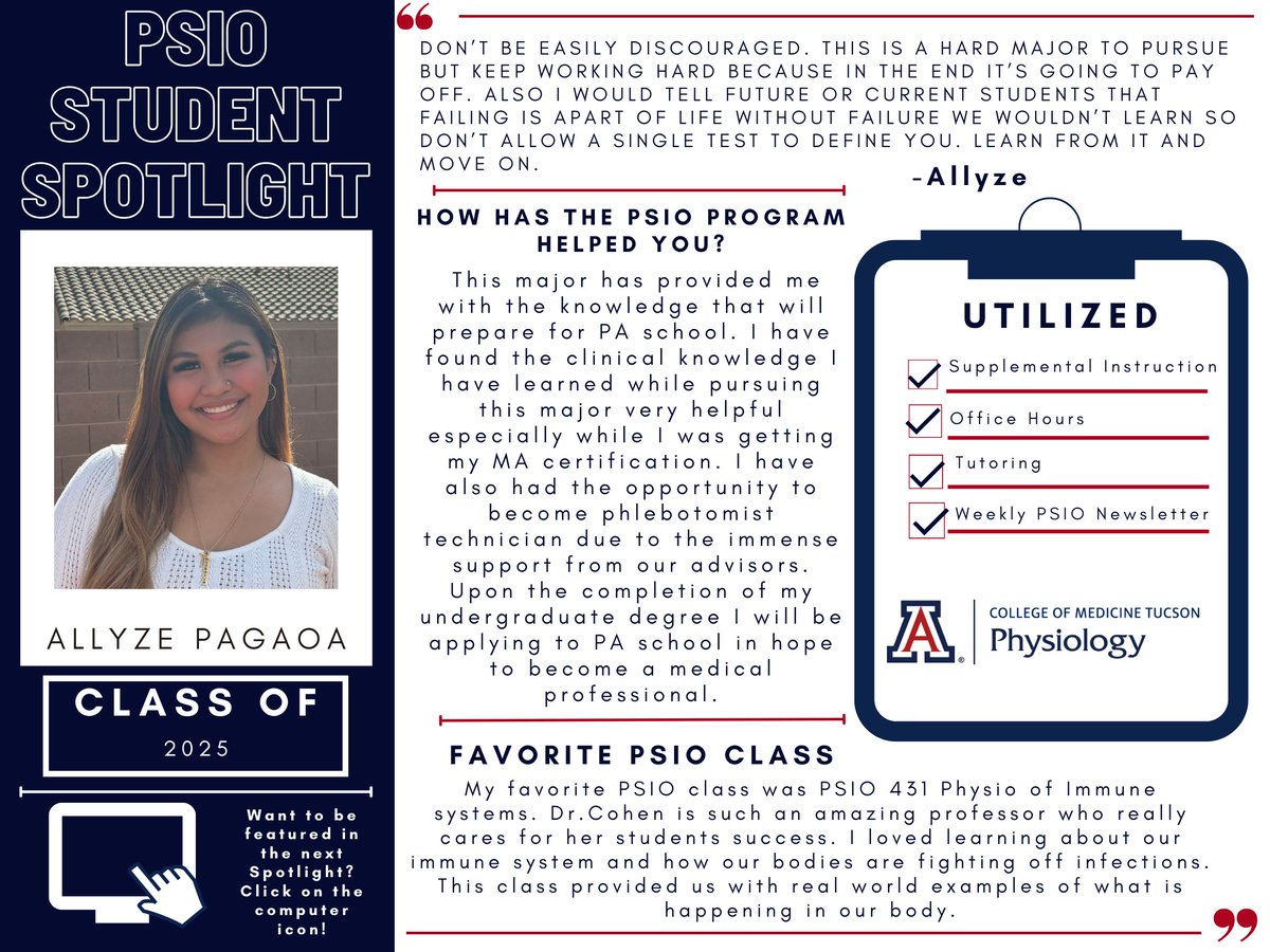 Check out this week's Student Spotlight featuring Allyze Pagaoa!

If you would like to be featured, click this link: bit.ly/45LGsEG