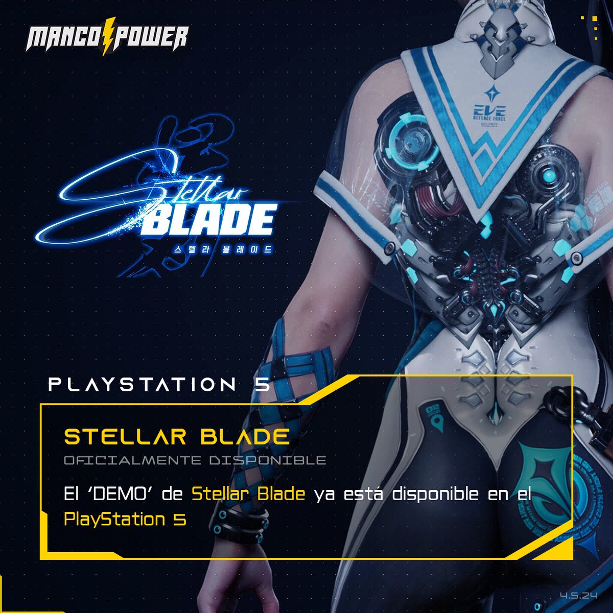 MancoPowerPR's tweet photo. Después del lanzamiento accidental de este DEMO el cual fue removido bastante rápido, ya oficialmente el DEMO está disponible.
Llegaste a jugar el #DEMO cuando se lanzó por accidente?
#MancoPower #MancoNews #StellarBlade https://t.co/7Z6K5iPHJR