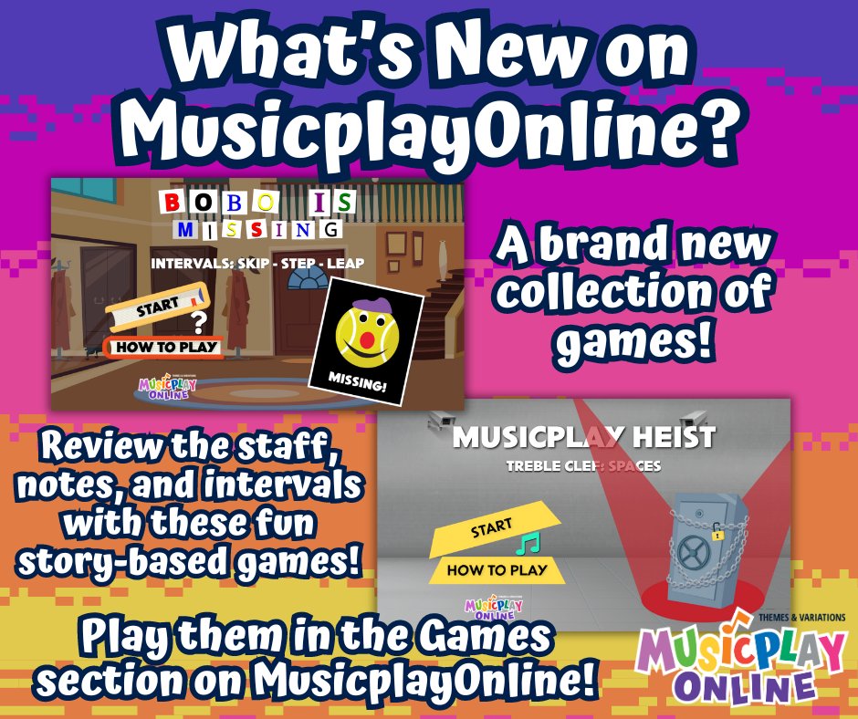 We have a brand new collection of games on MusicplayOnline! Check out these storybook style games, featuring Bobo and a Musicplay Heist! #musicplay #musicplayonline #musiced