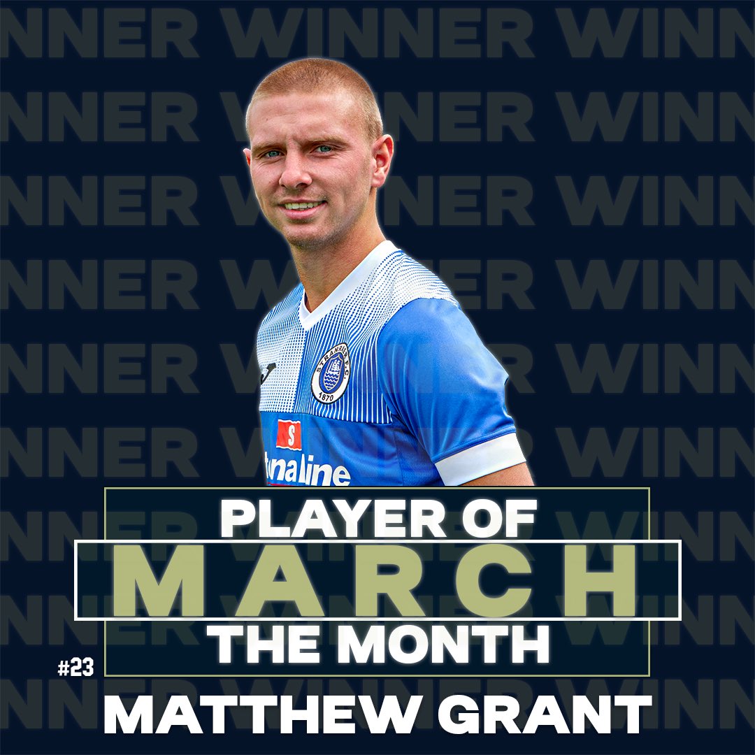 StranraerFC's tweet photo. Club 1870 March Player of the Month - @mattygrant08! 🤠

The Blues winger bagged two goals, two assists and a MOTM award in March, and will look to maintain his fine form in April - continuing tomorrow against Clyde ⚽️

We hope to see you all there! 💙

⚓️ https://t.co/Dn8MHtRsKZ https://t.co/KQ76V2qClr