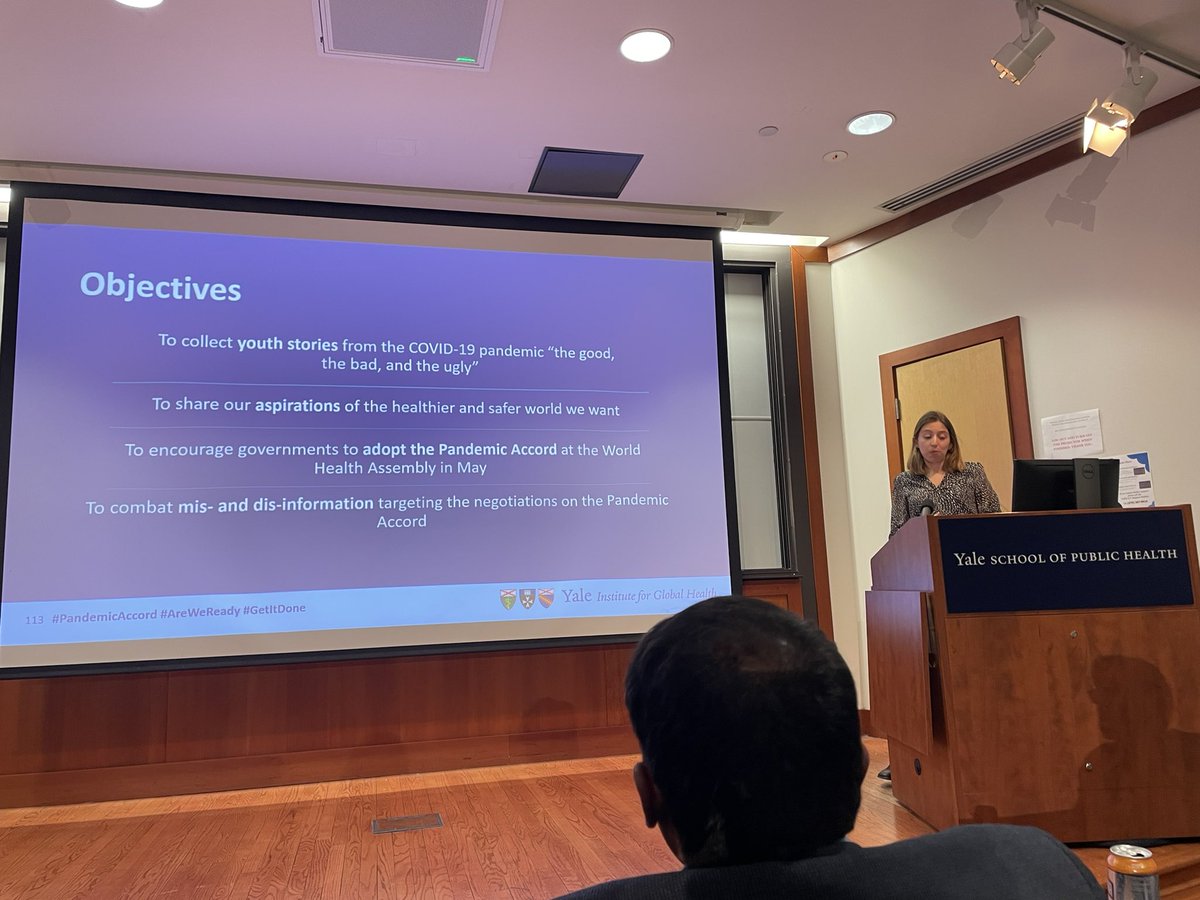 @YaleEMD's own Cristina Arnés Sanz (MPH '25) presents on her work advocating for including the perspectives of early career scientists in the World Health Assembly Pandemic Accords #PandemicAccords #YaleVaxMonth