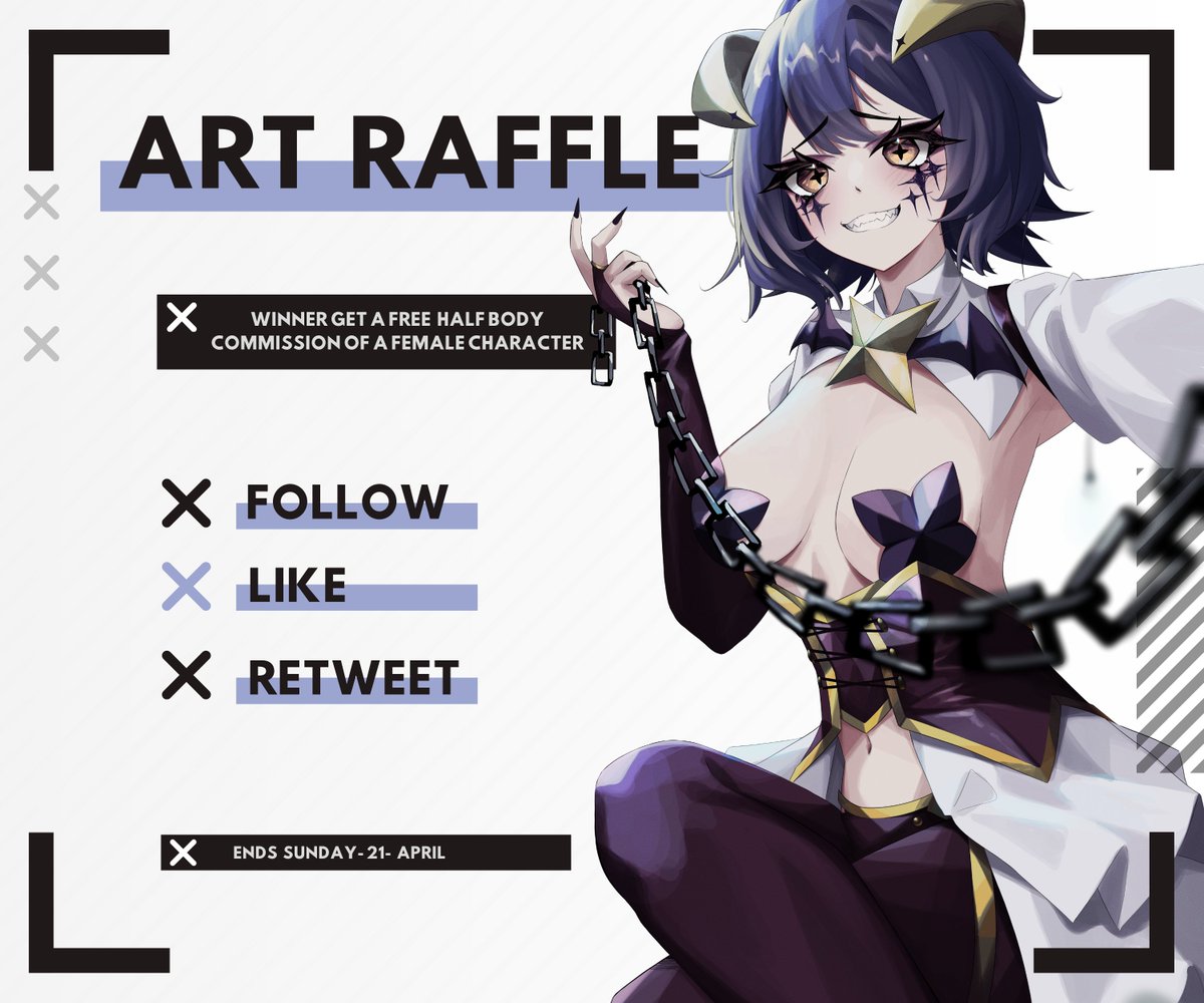 ART RAFFLE, celebrating 800 followers, ty for the support i didnt see that much support comming but keep me up to follow my dream.
The winner will be chose random and will be show on stream. GL!!!    

Rules:   
× Follow  
× Like   
× Retweet 
#artraffle #artgiveaway #Vtuber