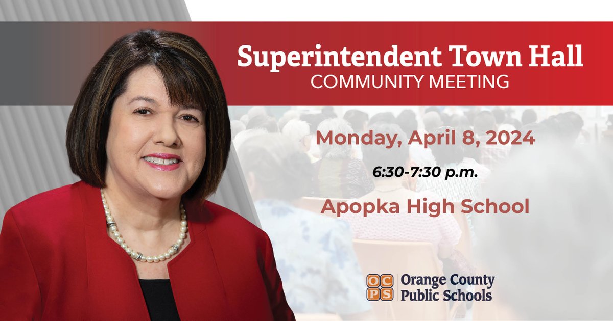 I hope to see our OCPS families at the next Town Hall Community Meeting on Monday, April 8 at Apopka High School! #ocps #ocpsmeanssuccess @ApopkaHS