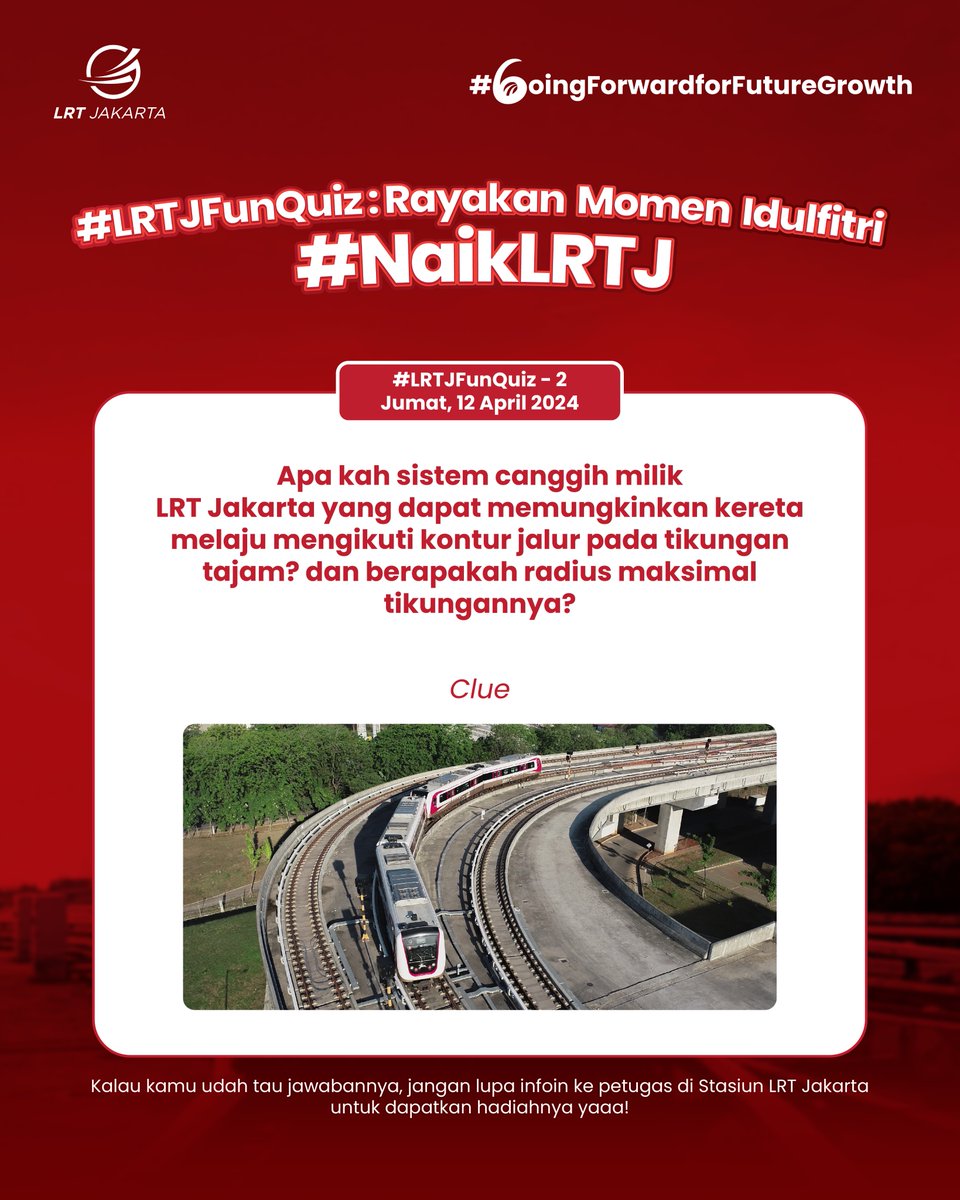 lrtjkt's tweet photo. Yuk, #NaikLRTJ, ikuti #LRTJFunQuiz &amp; dapatkan hadiah menarik! MinLRTJ mau bagi-bagi hadiah dalam program "#LRTJFunQuiz : Rayakan Momen Idulfitri #NaikLRTJ" yang digelar pada 11 - 12 April 2024 di seluruh Stasiun LRTJ. Kami tunggu jawabanmu ya dan sampai jumpa di Stasiun LRTJ ya! https://t.co/DIeLri59Vo