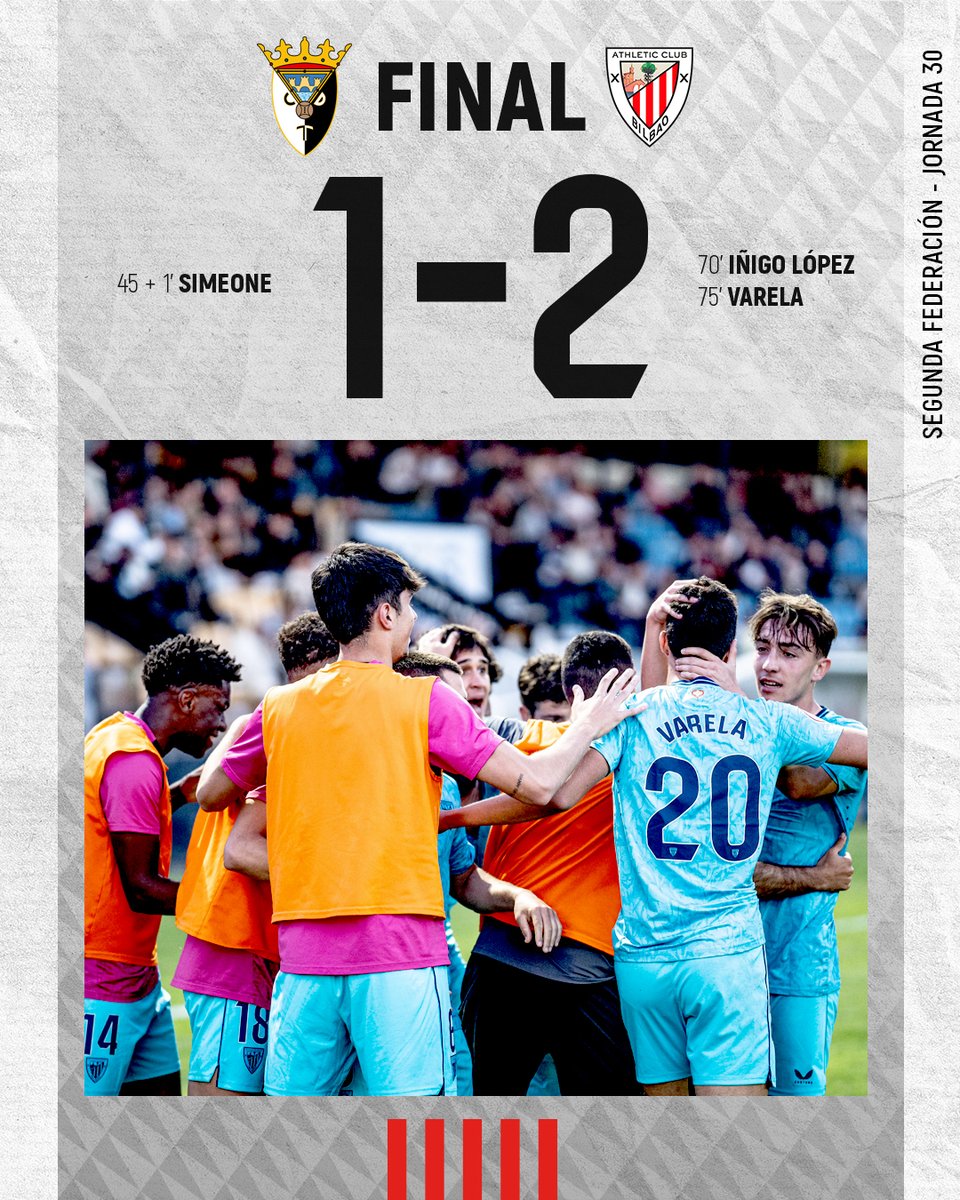🔚 𝗙𝗜𝗡𝗔𝗟

Valioso triunfo del #BilbaoAthletic en Tudela después de remontar un resultado adverso.

👏 Lan itzela!

#TudelanoBilbaoAthletic #AthleticLezama 🦁