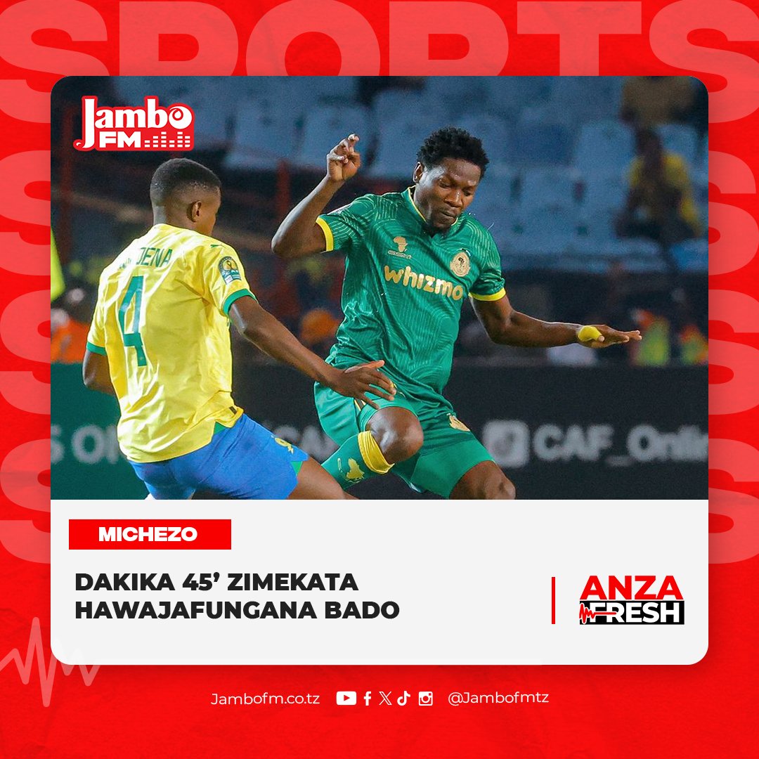 Dakika 45' za kipindi cha kwanza cha mchezzo #CAFCL hakuna aliyeweza kufunga goli kwa mwenzake.

Mamelodi Sundowns FC 0-0 Young Africans SC