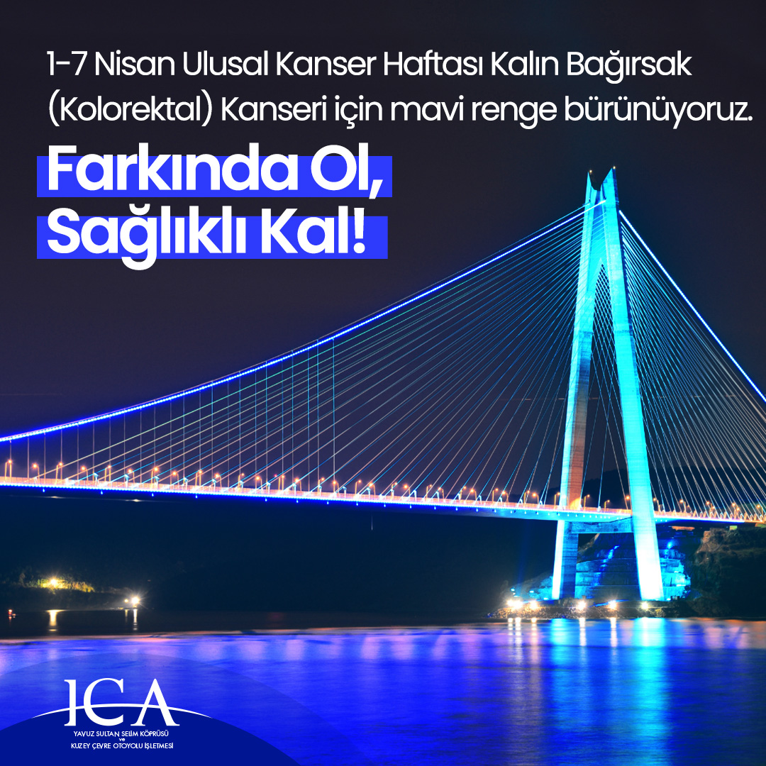 1-7 Nisan Ulusal Kanser Haftası'nda Kalın Bağırsak (Kolorektal) Kanseri’nde farkındalık yaratmak için mavi renge bürünüyoruz. Kalın bağırsak kanseri erken teşhisle tedavi edilebilir. Ulusal Kanser Haftası’nda mavi renge bürünerek farkındalık yaratmayı amaçlıyoruz. @TKRCD_