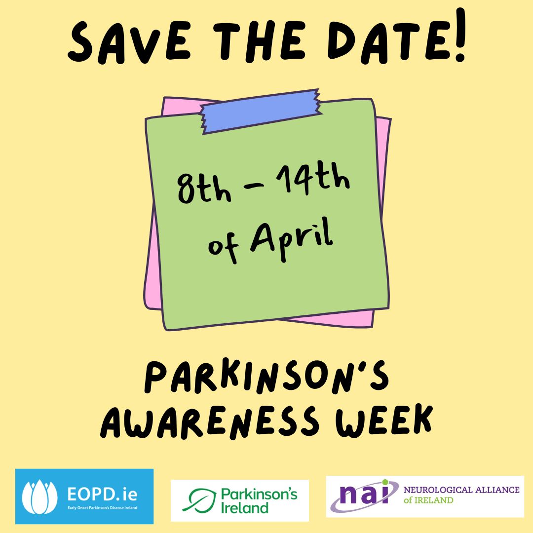 SAVE THE DATE: Parkinson's Awareness Week takes place from April 8th to 14th. With over 40 symptoms, did you know that Parkinson’s Disease is the fastest growing neurological condition? Show your support throughout the week for NAI members @ParkinsonsIre & @EopdIe