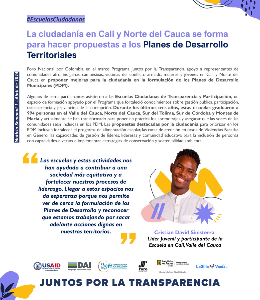 Te invitamos a conocer en nuestra⭐#NoticiaSemanal de qué se tratan los talleres de profundización pedagógica para hacer incidencia a los Planes de Desarrollo Territoriales en #Cali y #NortedelCauca. ¡Lee la nota completa aquí! 👇