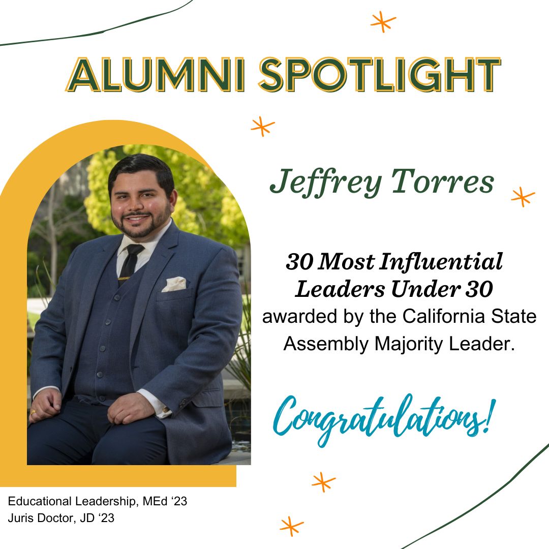 LaFetra_ULV's tweet image. It's #AlumniFeatureFriday! 🐾 🐆

Jeffrey Torres graduated from the University of La Verne in 2023, having completed a dual-degree program in Educational Leadership and Juris Doctorate.

#LeoforLife #ulvalumni #lfce #alumnifeatures