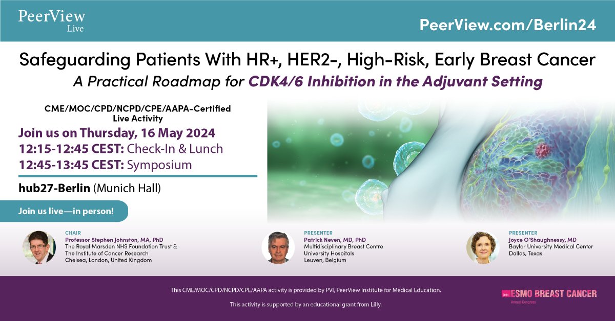 Meet Professor Stephen Johnston, MA, PhD, Patrick Neven, MD, PhD (<a href="/PatrickNeven/">Patrick Neven</a>), &amp; Joyce O’Shaughnessy, MD (<a href="/BCJoyceO/">Joyce O'Shaughnessy, MD</a>) in Berlin on 5/16 at 12:15 PM CEST at #ESMOBreast24 for a Live #BreastCancer #MedEd Symposium! Or watch virtually on 5/22! bit.ly/Berlin24T