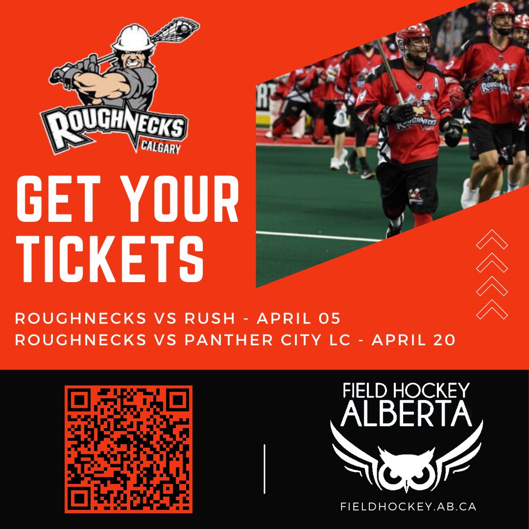 FHalberta's tweet image. Join us for an unforgettable evening of community fun at the Calgary Roughnecks games! 🎉 FHA members, friends, and family get exclusive discounted tickets on April 6th &amp;amp; 20th! Don't miss out - Link in bio. 

#FieldHockeyAlberta #CalgaryRoughnecks 🎟️