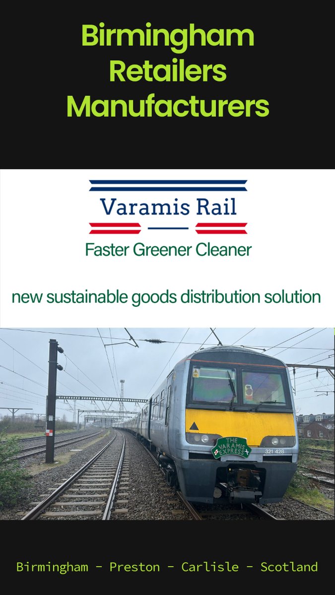 RailVaramis's tweet photo. Calling all Birmingham Retailers and beyond!
We're partnering with Birmingham retailers to build a green supply chain! Book your trial to find out how you can save money whilst offsetting your carbon footprint. logistics@varamis.co.uk
#birminghamretailers #birminghammanufacturers https://t.co/w7wHyyKMpR