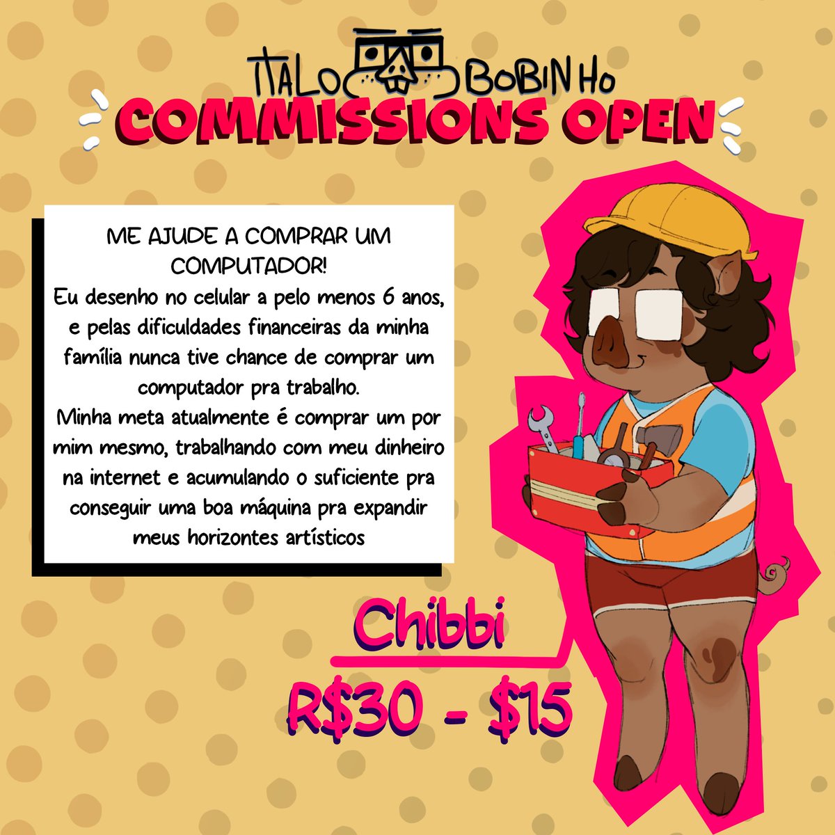 italobobinho's tweet photo. LADIES, GENTLEMEN AND NON BINARY HOES. 
🎉⚠️ MY COMM ARE OPEN!!! ⚠️🎉
HELP ME TO BUY A COMPUTER!
 only 20 slots! https://t.co/KzSEWPfa7M