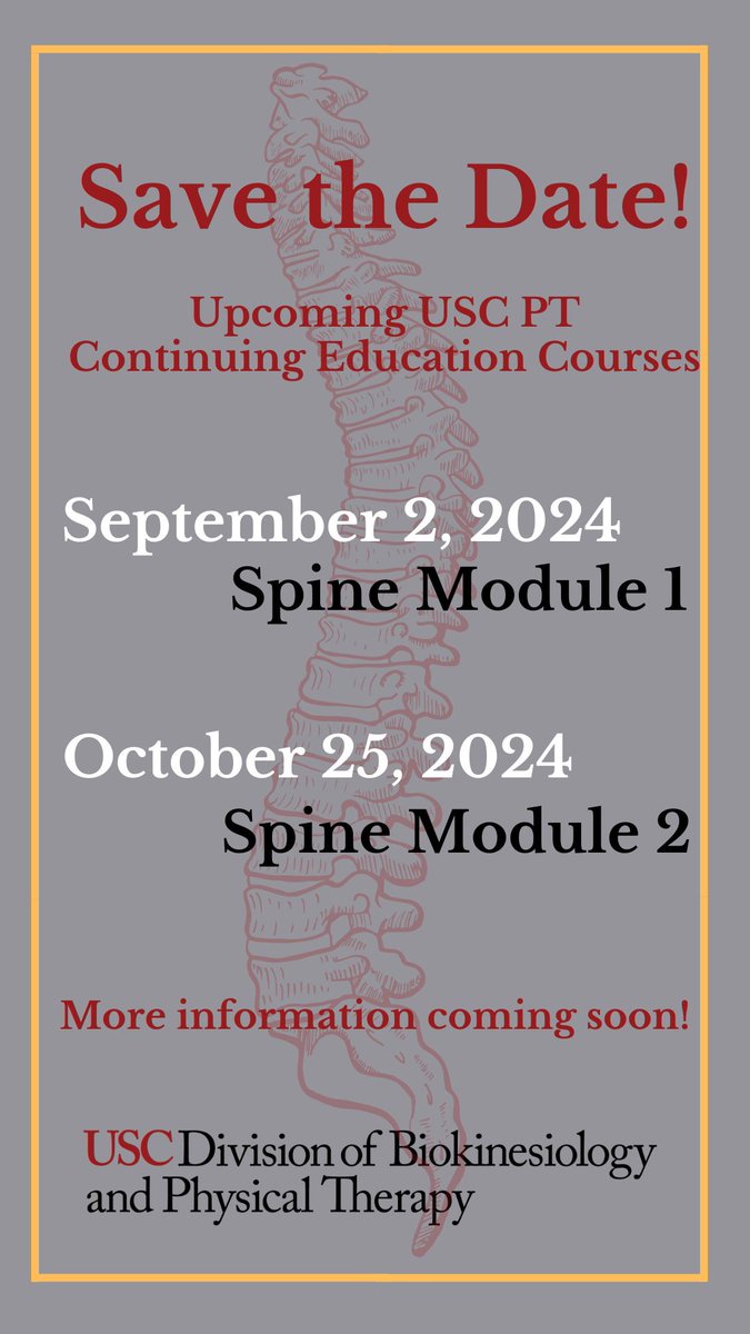 USCPTConEd's tweet photo. Save the Date for upcoming USC PT Continuing Education Courses! More information coming soon. https://t.co/Ui3GtTK2MR