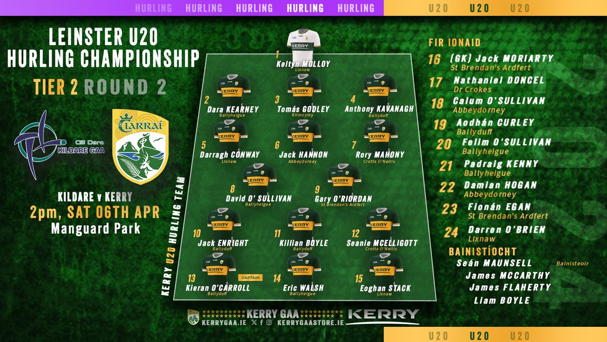 Team Announcement: Kerry vs Kildare - oneills.com Leinster U20 Hurling Championship, Tier 2, Group 2

Full team news here: kerrygaa.ie/team-announcem…

#WeAreKerry #CiarraíAbú