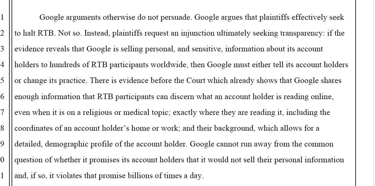 .@Google defeats class-cert over RTB, but users can try again for injunction. 'Google cannot run away from the common question of whether it promises its account holders that it would not sell their personal information and, if so, it violates that promise billions of times a day