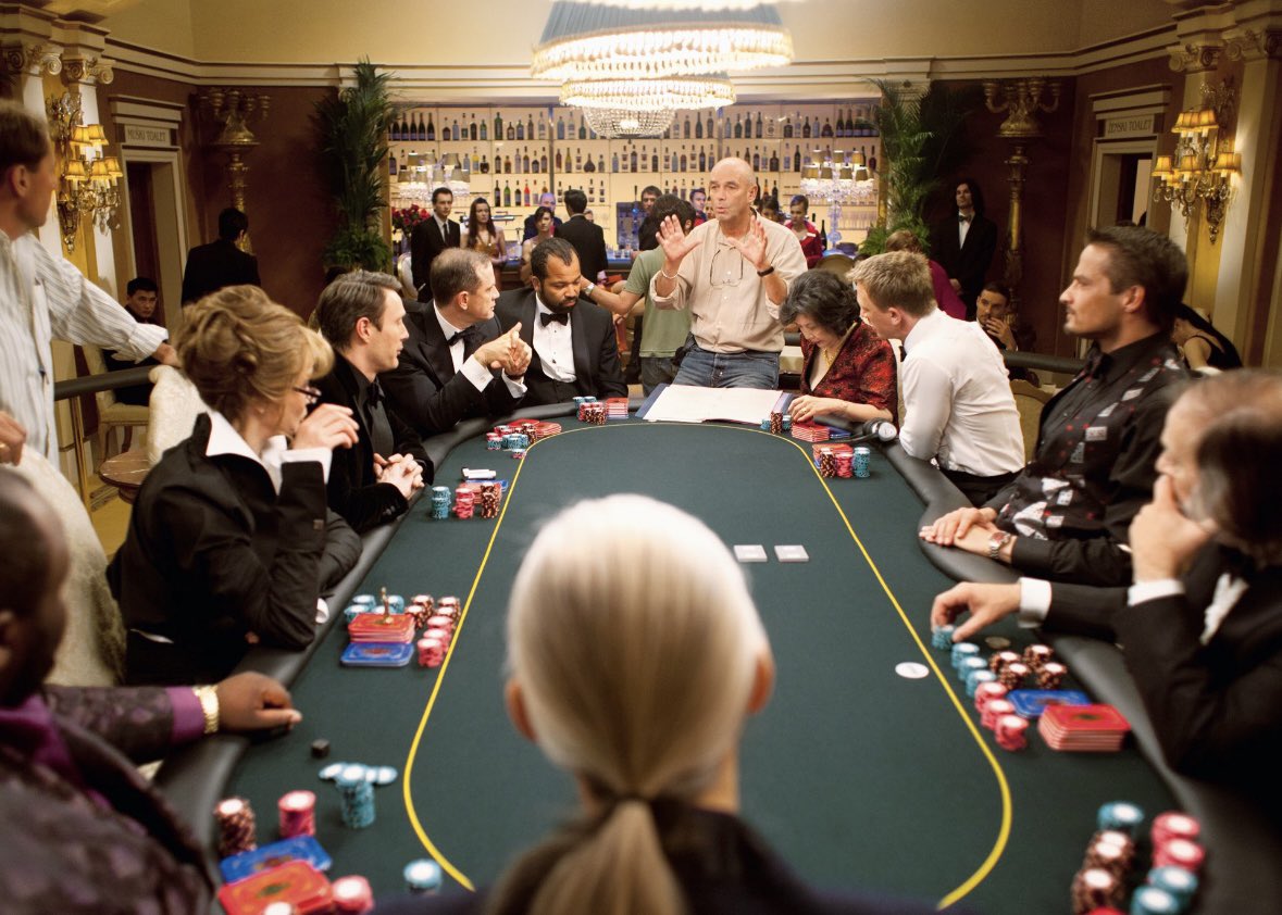 “It was like shooting a separate movie, because we had to get the tension right in that room.” – Daniel Craig On this day in 2006 at Barrandov Studios, CASINO ROYALE’s intense game of Texas Hold’ Em between Bond & Le Chiffre was filmed. One of the greatest James Bond scenes.