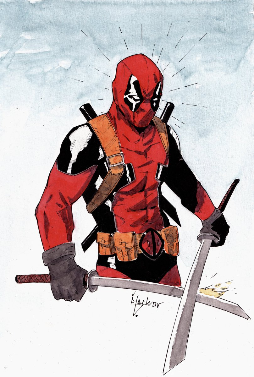 A quick #Deadpool pen, ink and watercolor 🖼️🖌️
#MarvelComics #watercolor #ComicArt