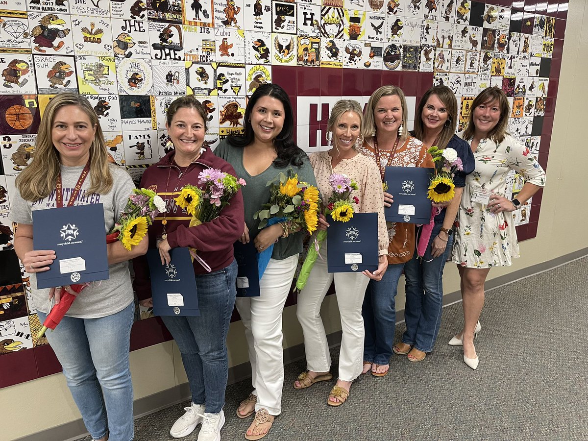 Congratulations to Megan McNabb, Kim Peterson, Krista Gillaspia and Janice Aqrawi on their PTA Lifetime Award. Congrats to Andrea Villafranca on her PTA Extended Service Award.  
#HayesHawks