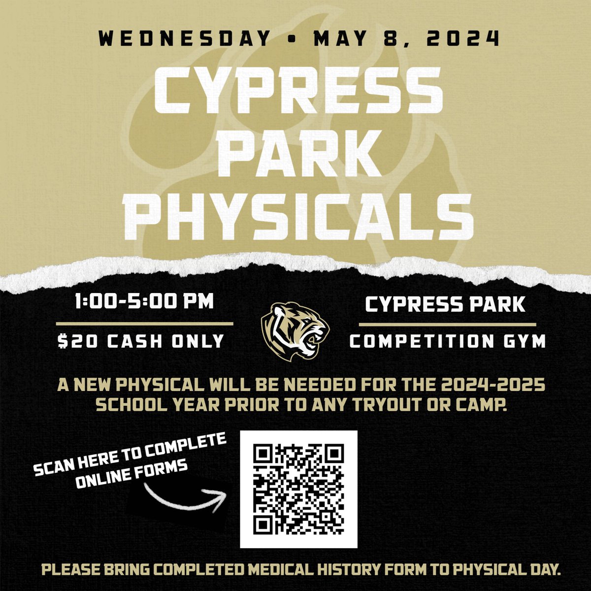 Physicals at Cypress Park May 8th!