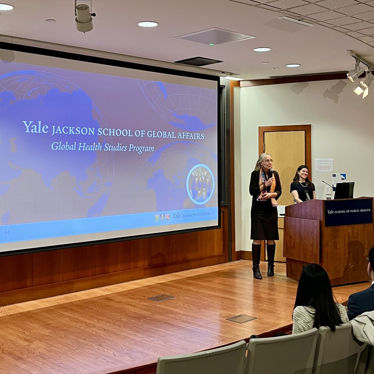 Catherine Panter-Brick and Cara Fallon, from the Jackson School of Global Affairs, presented on the Undergraduate Global Health Studies Program: an interdisciplinary program with a goal to build university-wide connections 📚 Learn more bit.ly/4cKOYZ2