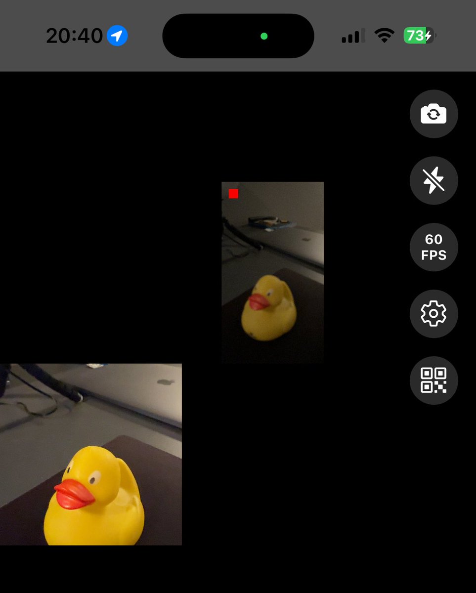 Finally got VisionCamera rendering to Skia again! 🥳 The left is the raw Camera stream, the right is the rendered Skia output with a tiny red box drawn onto it using Skia's JS api (drawRect(...)) Still a lot to do, but I think I can get this into VisionCamera V4... 👀